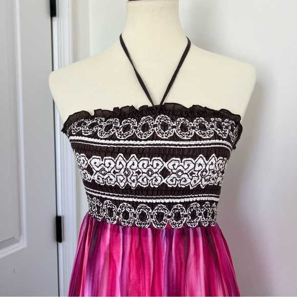 VTG Boston Proper Women’s Silk Cotton Maxi Dress Sz 8Tie Dye Beach Summer Halter - Picture 3 of 10